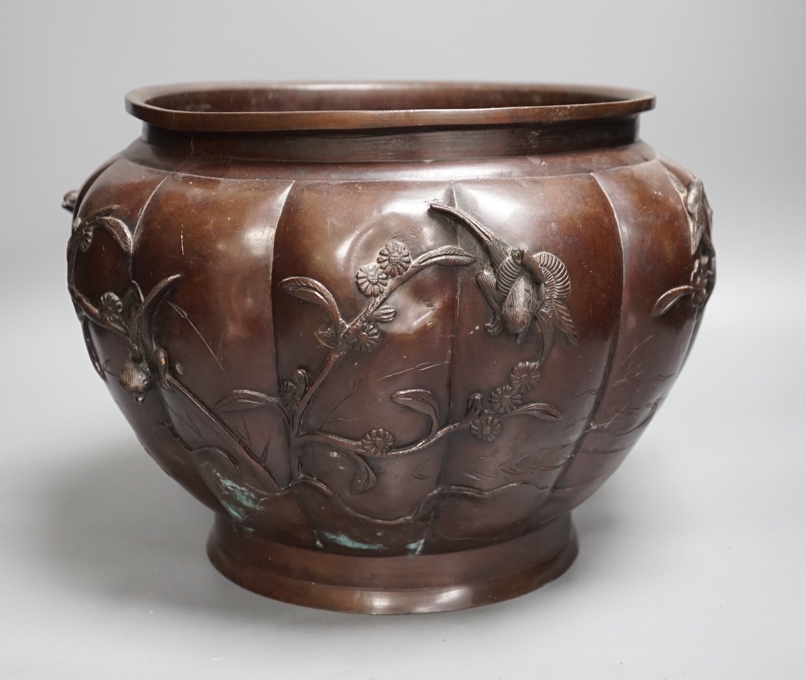 A Japanese bronze jardiniere, Meiji period, 23 cms high